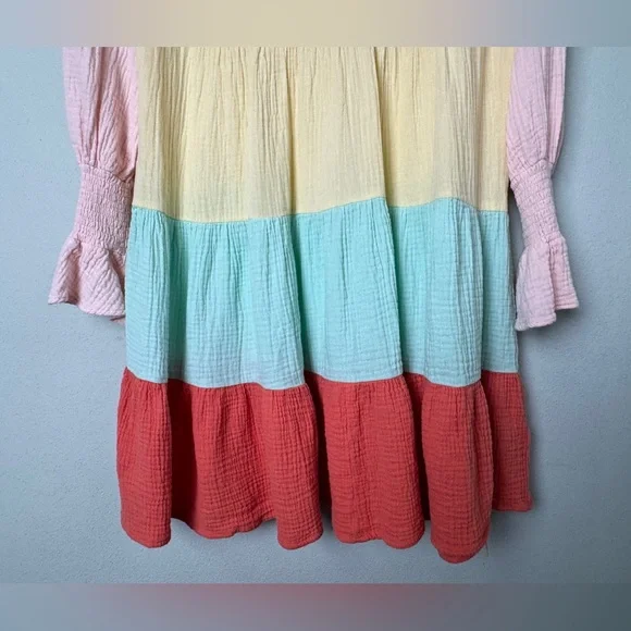 Tuckernuck Pomander Place Sorbet Colorblock Kenzo‎ Tiered Mini Gauze LS Dress S